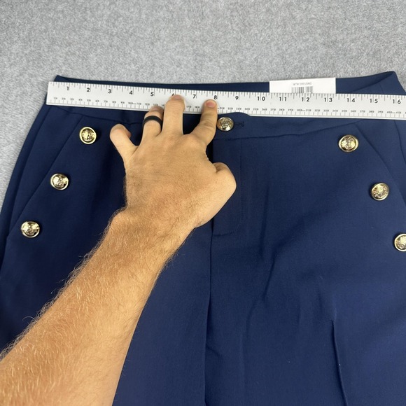 ON 34th Pants Womens 12 Blue Straight Leg Cropped Mid Rise Gold Button Navy - Picture 6 of 10